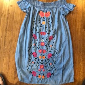 off the shoulder jean dress from Francesca’s